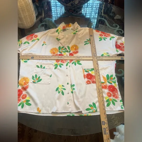 LPA Silk Blend Oversized Citrus Button Up Pajama Inspired Shirt Top Small