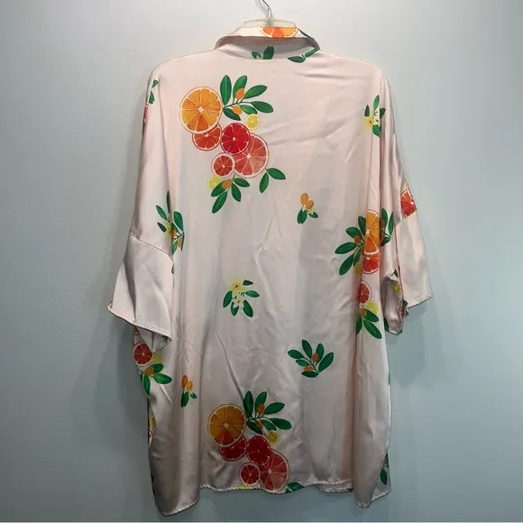 LPA Silk Blend Oversized Citrus Button Up Pajama Inspired Shirt Top Small