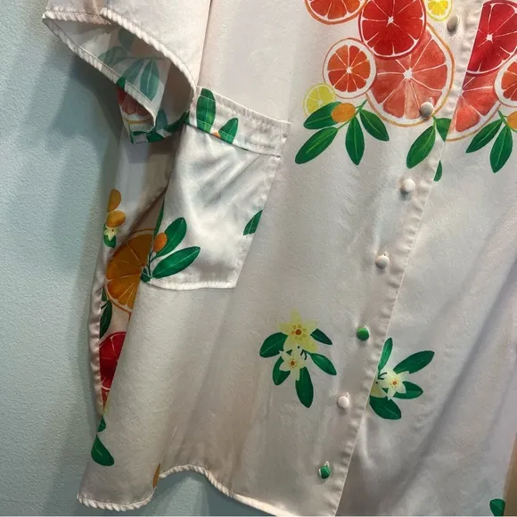 LPA Silk Blend Oversized Citrus Button Up Pajama Inspired Shirt Top Small