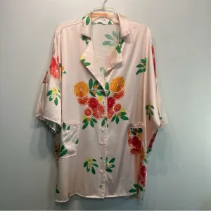 LPA Silk Blend Oversized Citrus Button Up Pajama Inspired Shirt Top Small