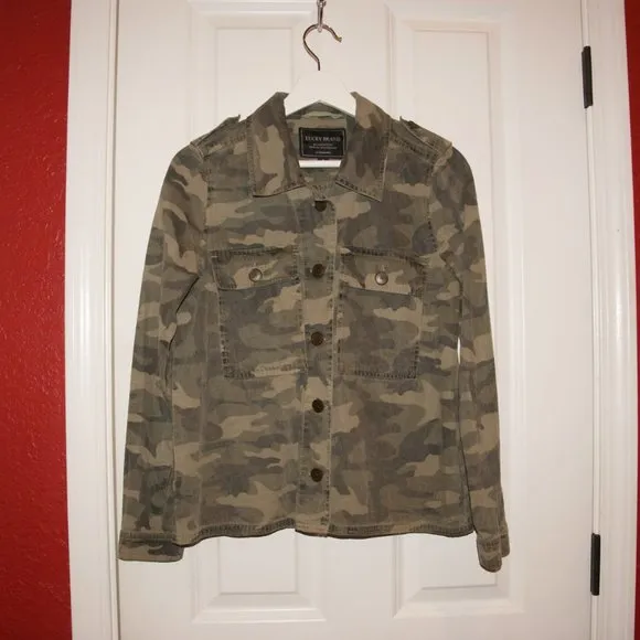 LUCKY BRAND Green Camo Utility Shirt Jacket sz S