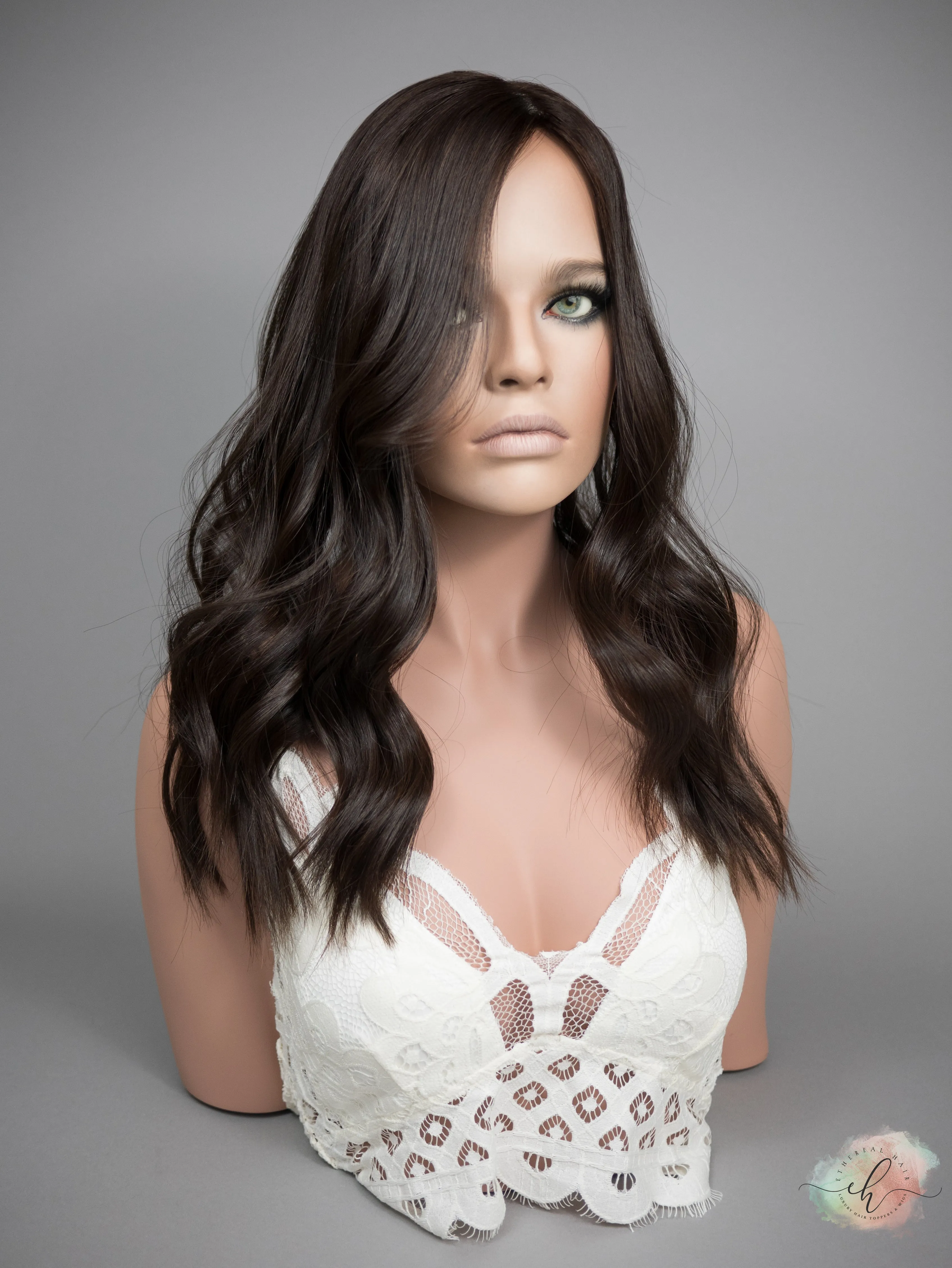 “LUNA" Premium Topper: Silk Top, Handtied Cap, 8x8, 20"