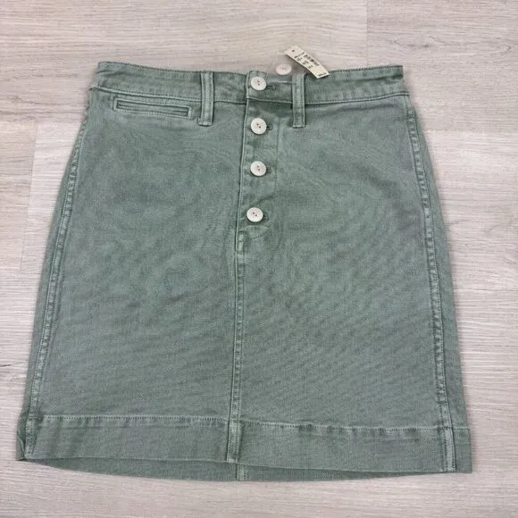 Madewell Emmett Jean Skirt Womens 26 Green Button Front Straight L4556