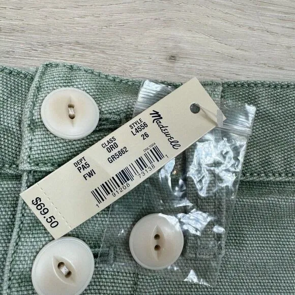 Madewell Emmett Jean Skirt Womens 26 Green Button Front Straight L4556