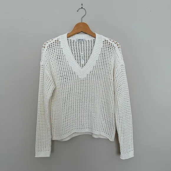 Madewell Open-Stitch V-Neck Pullover Sweater