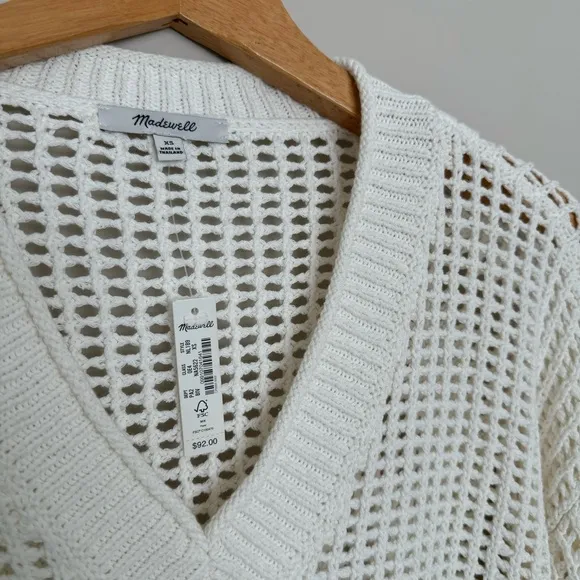 Madewell Open-Stitch V-Neck Pullover Sweater