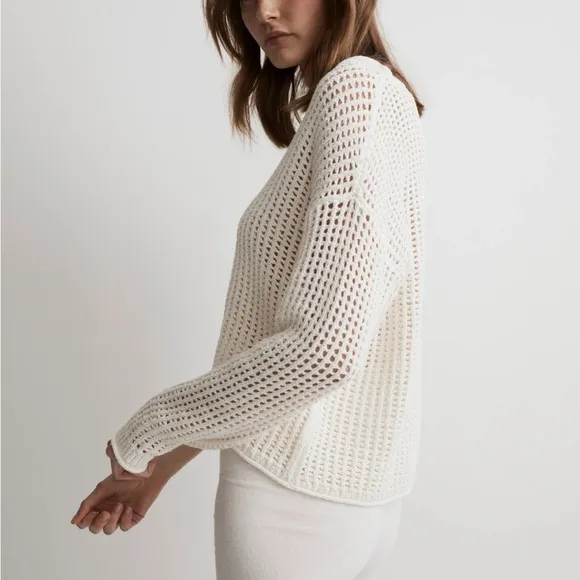 Madewell Open-Stitch V-Neck Pullover Sweater