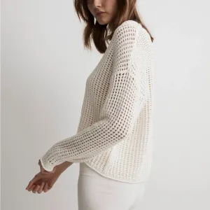 Madewell Open-Stitch V-Neck Pullover Sweater