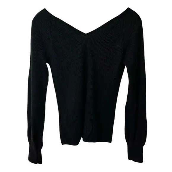 Madewell | Women’s black Linwood Pullover Sweater v-neck front/back alpaca blend