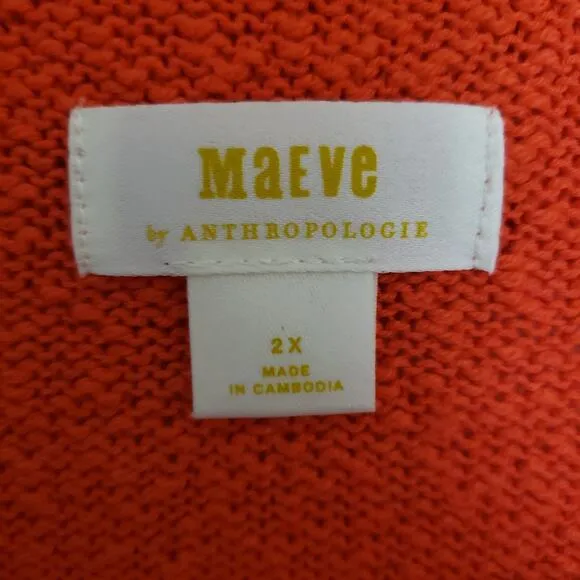 Maeve By Anthropologie Womens V-Neck Polo Boucle Orange Sweater. 2X