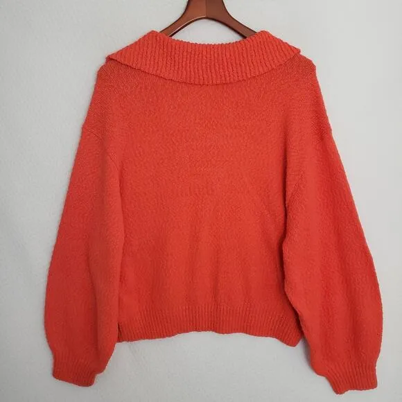 Maeve By Anthropologie Womens V-Neck Polo Boucle Orange Sweater. 2X