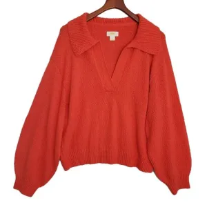 Maeve By Anthropologie Womens V-Neck Polo Boucle Orange Sweater. 2X