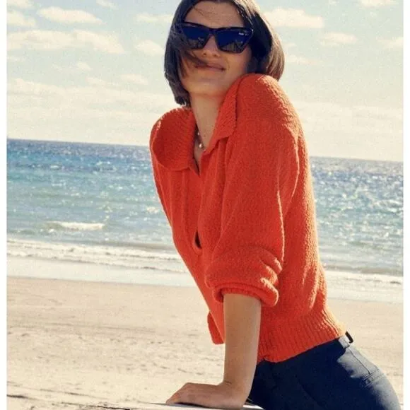 Maeve By Anthropologie Womens V-Neck Polo Boucle Orange Sweater. 2X