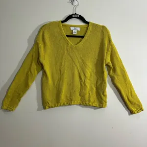 Magaschoni Chartreuse Yellow Green 100% Cotton V-Neck Sweater, Women’s Size XS