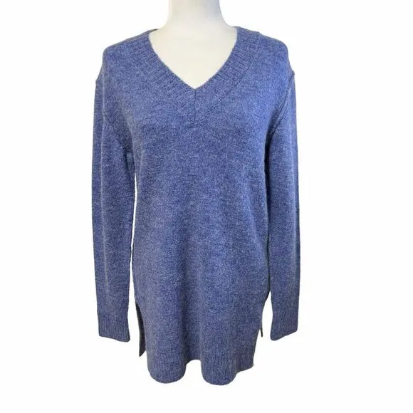Magaschoni Women's Blue Wool Alpaca Blend V-Neck Sweater Size XS
