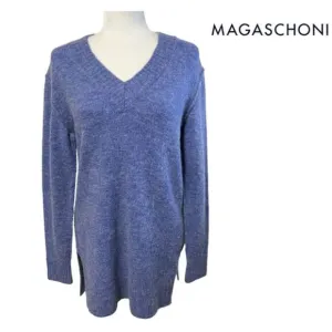 Magaschoni Women's Blue Wool Alpaca Blend V-Neck Sweater Size XS