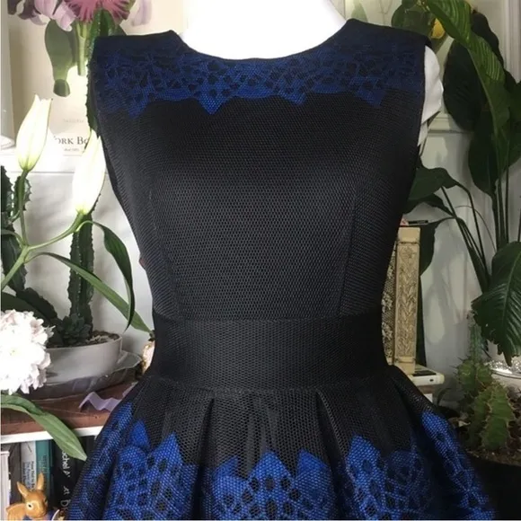 Maje Fit and Flare Dress Guipure Lace Hem Black and Blue Size 1