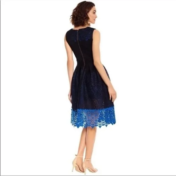 Maje Fit and Flare Dress Guipure Lace Hem Black and Blue Size 1