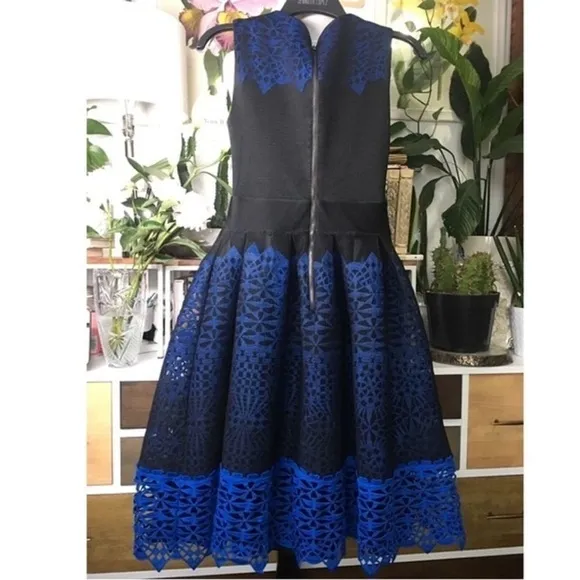 Maje Fit and Flare Dress Guipure Lace Hem Black and Blue Size 1