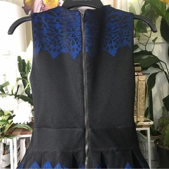 Maje Fit and Flare Dress Guipure Lace Hem Black and Blue Size 1
