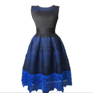 Maje Fit and Flare Dress Guipure Lace Hem Black and Blue Size 1