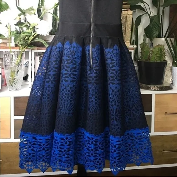 Maje Fit and Flare Dress Guipure Lace Hem Black and Blue Size 1