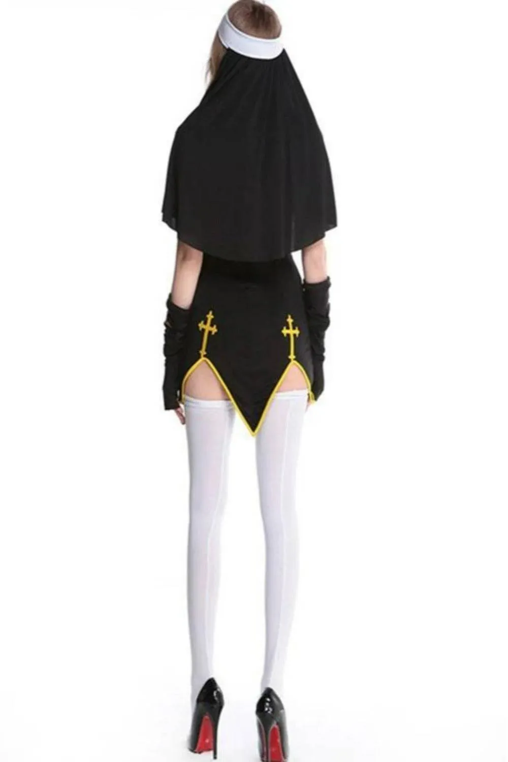 Make Him Confess Sexy Nun Cosplay Costume Dress - Black, S - 3XL