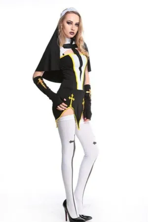 Make Him Confess Sexy Nun Cosplay Costume Dress - Black, S - 3XL