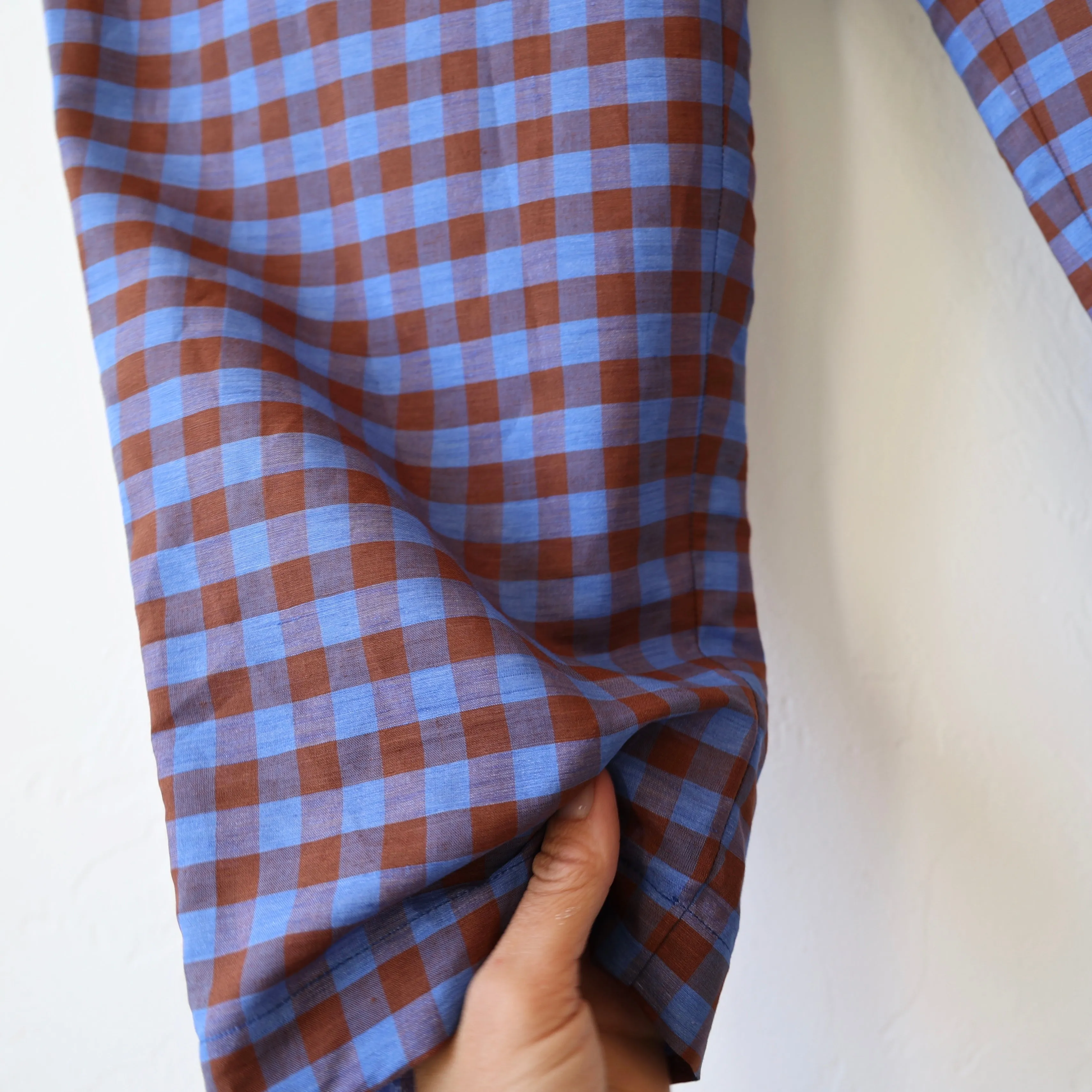 Makié Linen Pants - Blue/Brown Gingham