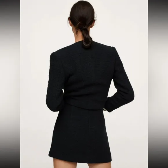MANGO High Waist Tweed Mini Skirt Gold Buttons Black Size XL NEW