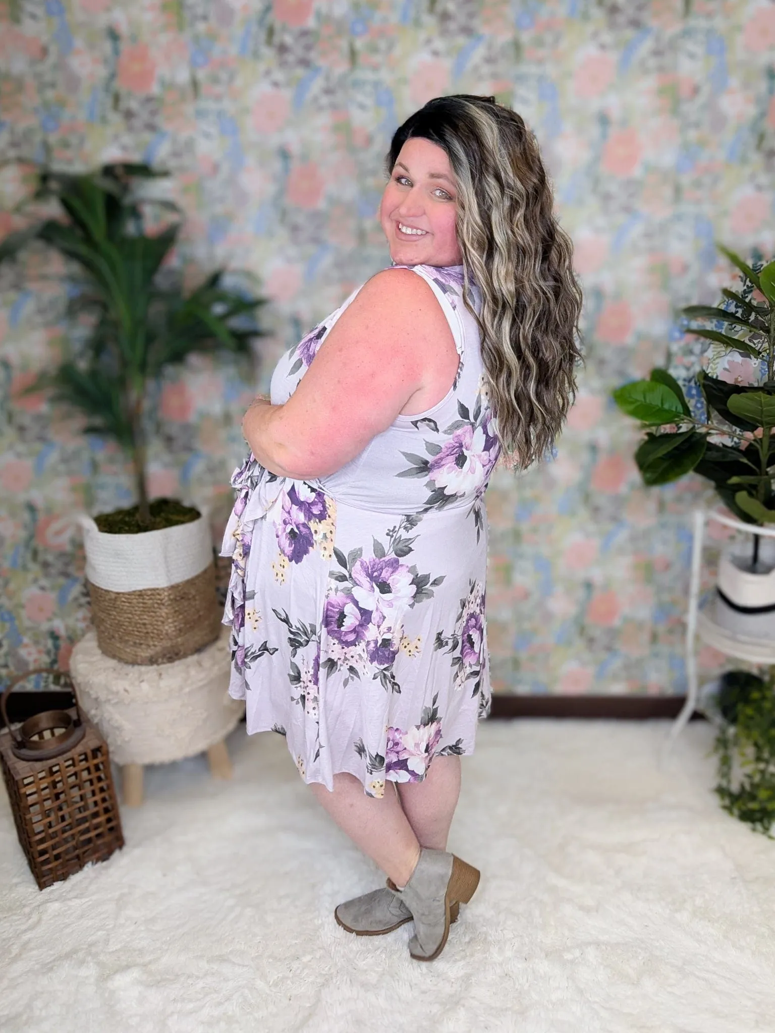 Marcie Crossover Dress in Lilac Floral