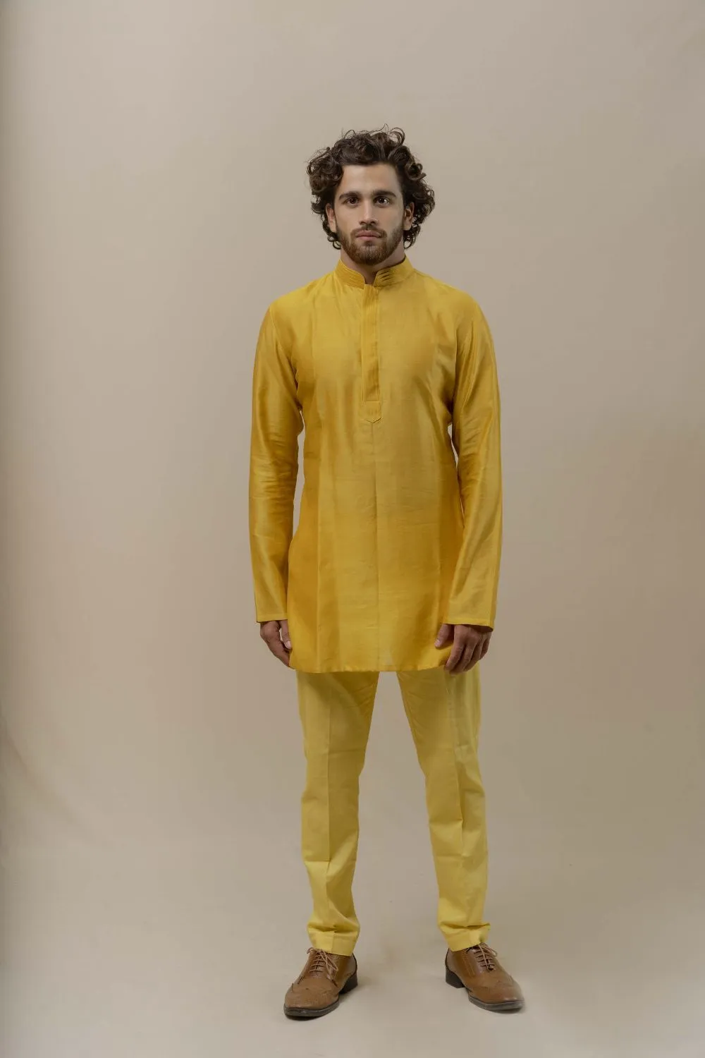 MARIGOLD CHANDERI SILK KURTA SET