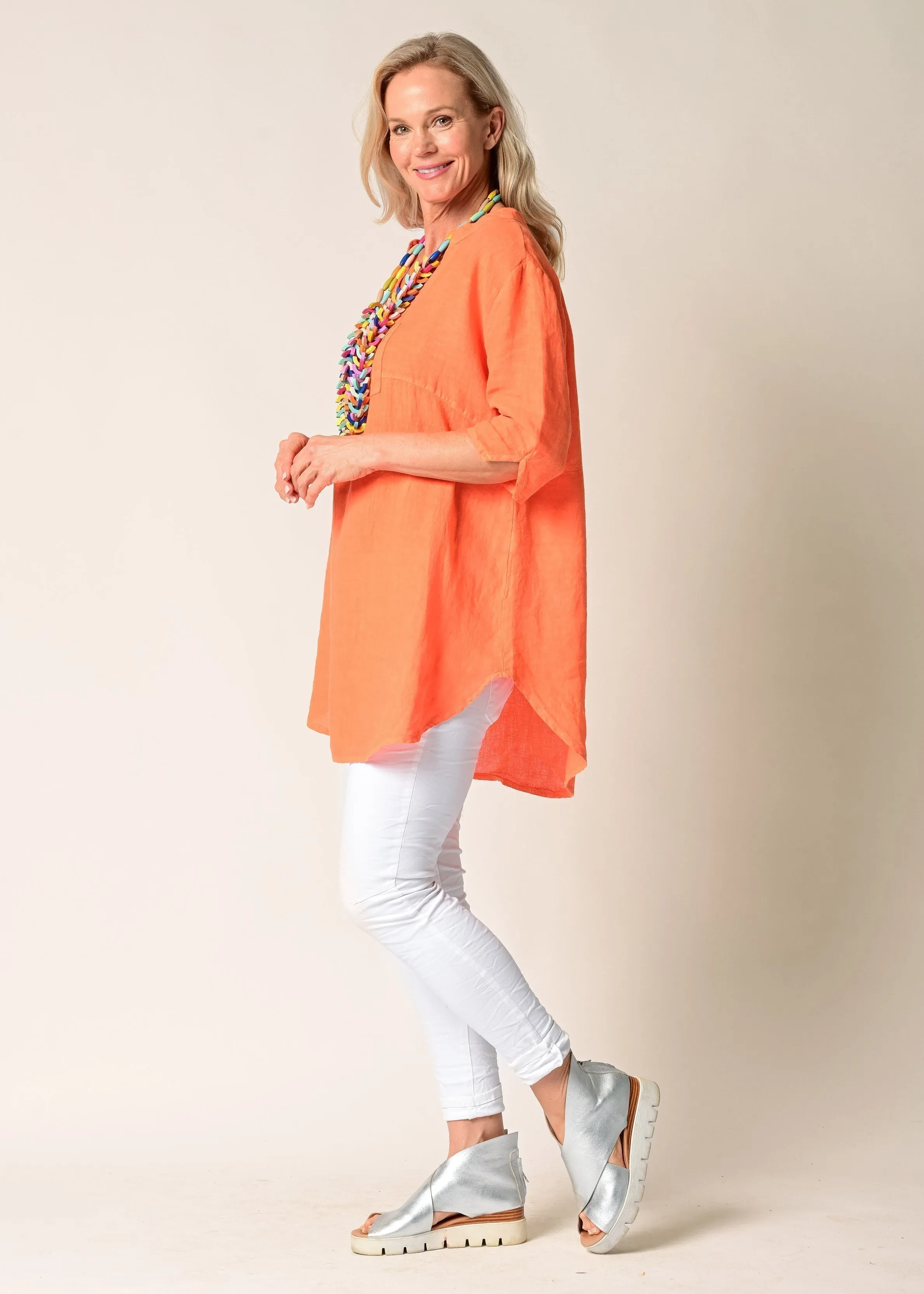 Marigold Linen Top in Sunset Orange