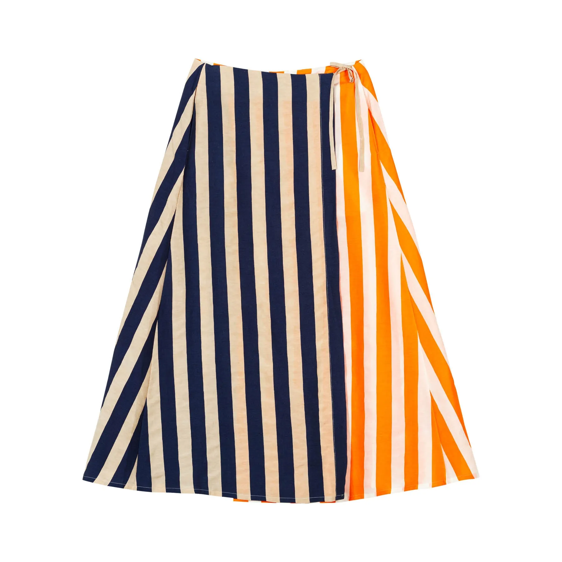 Marimekko Kahlaus Merirosvo Striped Wrap Skirt, Orange, Beige, White & Dark Blue