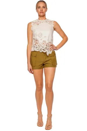 Marlis Pristine Botanical Lace Linen Top