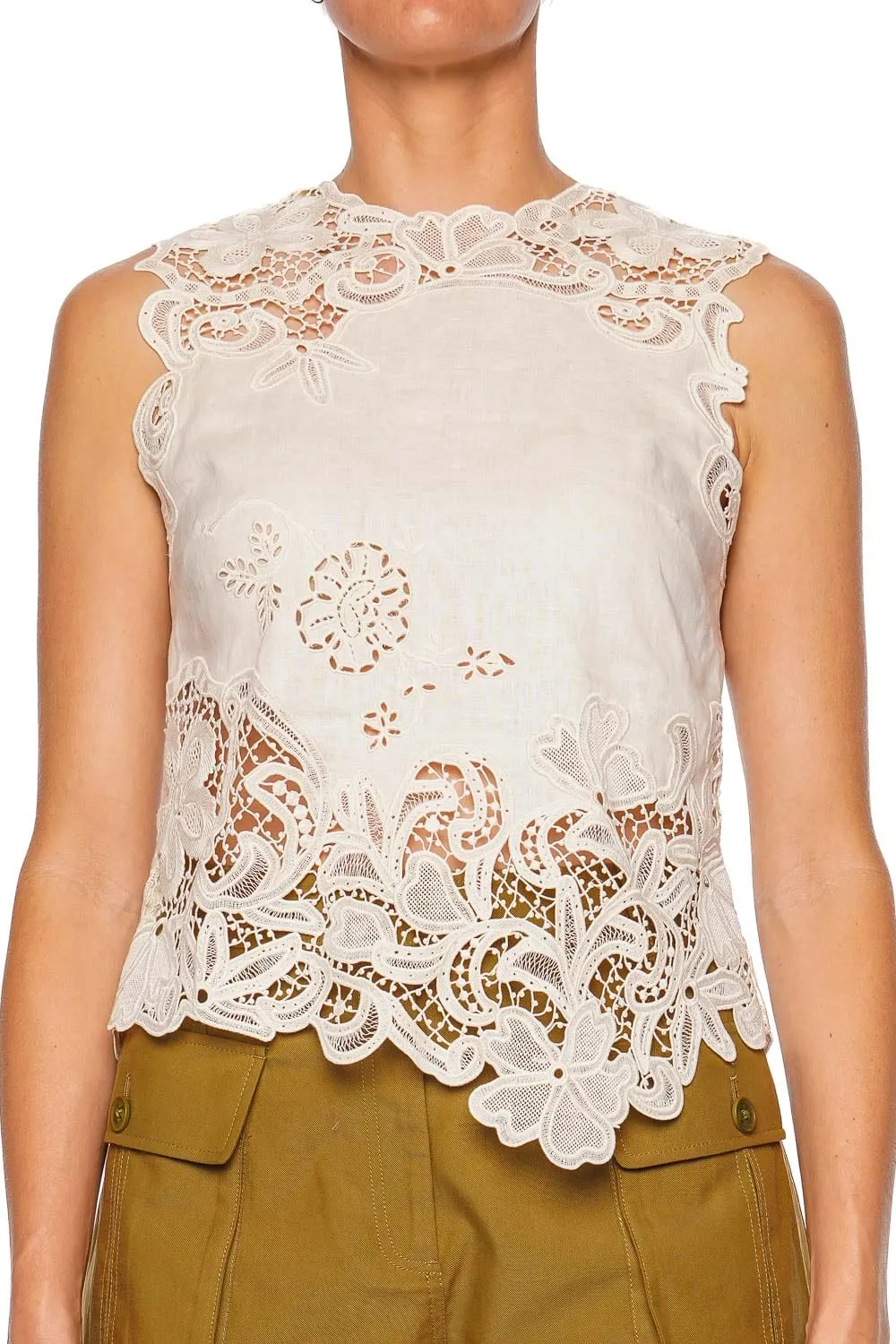 Marlis Pristine Botanical Lace Linen Top