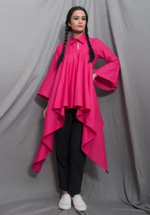 Maya- Pink Asymmetrical Frill Top