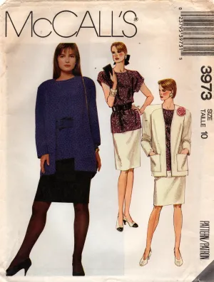 McCall's 3973 Womens EASY Top Jacket Skirt & Flower 1980s Vintage Sewing Pattern Size 10 Bust 32.5 Inches UNCUT Factory Folded