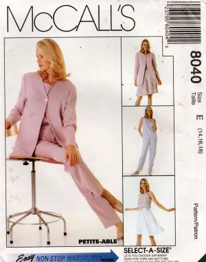 McCall's 8040 Womens EASY Non Stop Wardrobe Separates 1990s Vintage Sewing Pattern Size 14 - 18 UNCUT Factory Folded