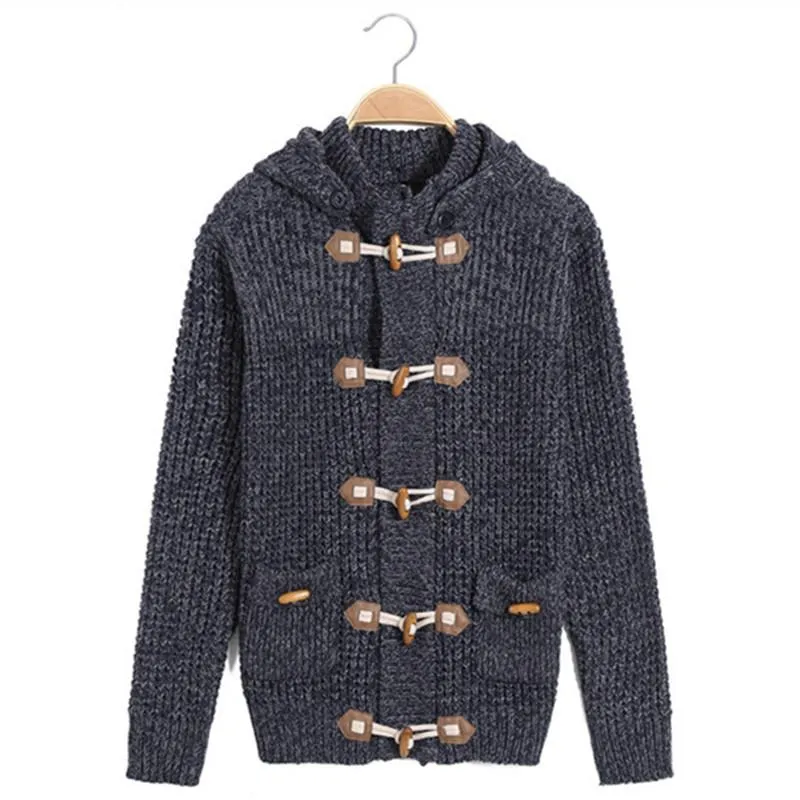 Men's Thick Hooded Button Up Cardigan