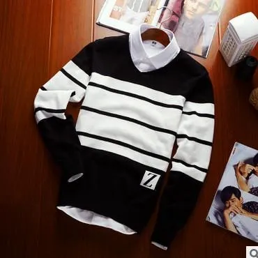 Men's V-Neck Stripe Sweater Up To 3XL