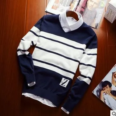 Men's V-Neck Stripe Sweater Up To 3XL