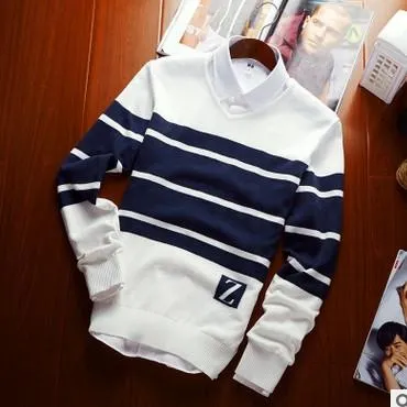 Men's V-Neck Stripe Sweater Up To 3XL