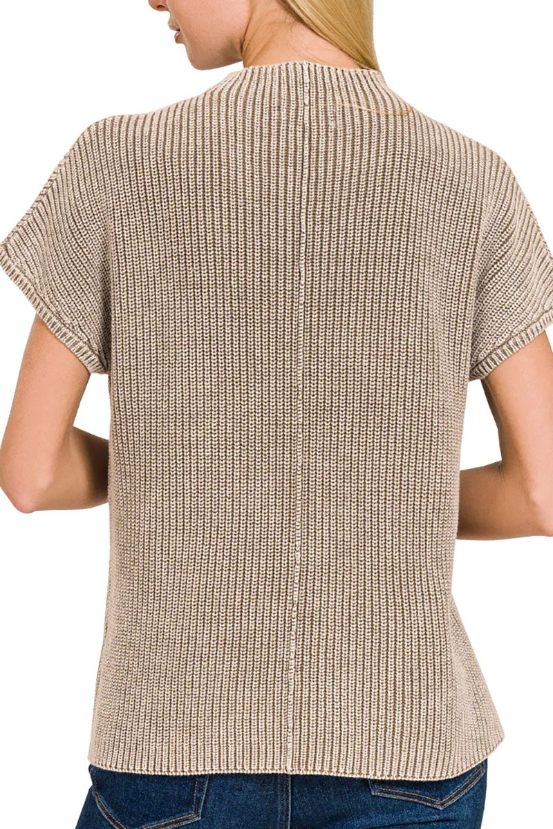 Milano Mocha Washed Mock Neck Sweater