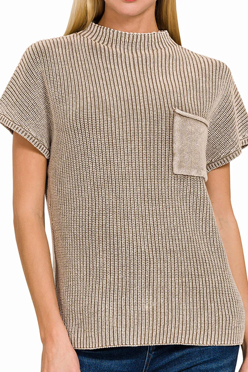 Milano Mocha Washed Mock Neck Sweater