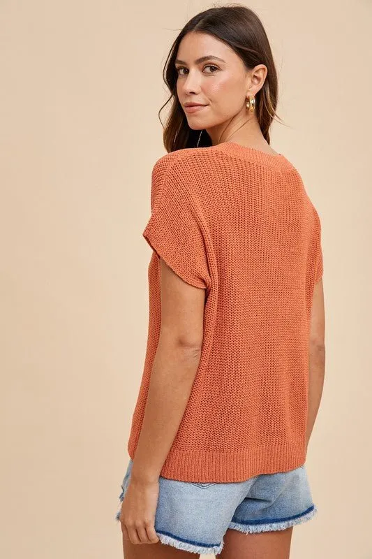 Mindy Short Sleeve Sweater - Terracotta