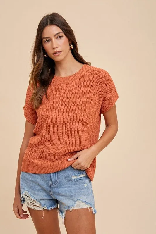 Mindy Short Sleeve Sweater - Terracotta