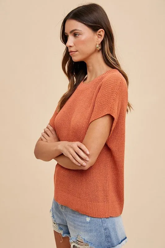 Mindy Short Sleeve Sweater - Terracotta