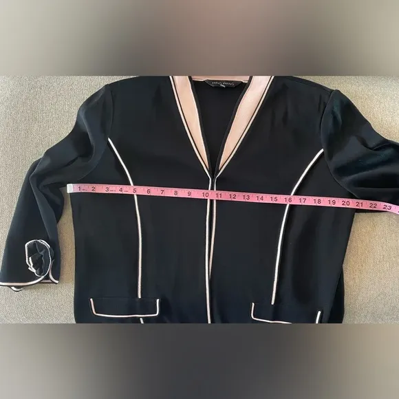 Ming Wang Open Front Sweater Knit Lightweight Black Pink Retro Size Large