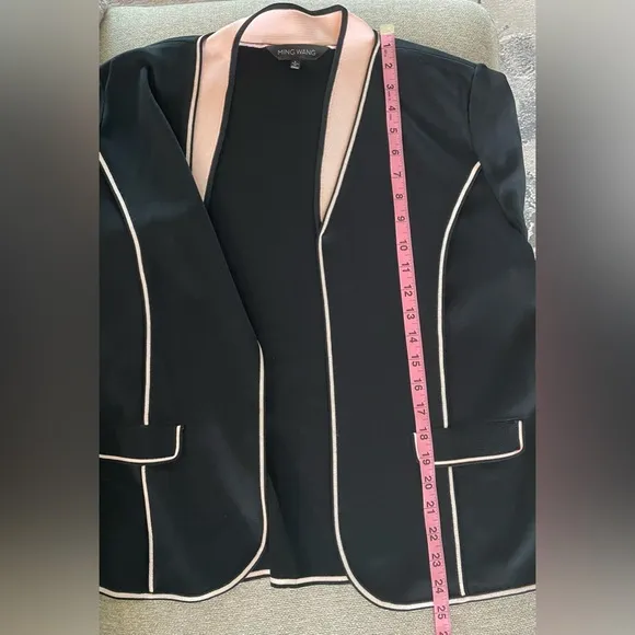 Ming Wang Open Front Sweater Knit Lightweight Black Pink Retro Size Large